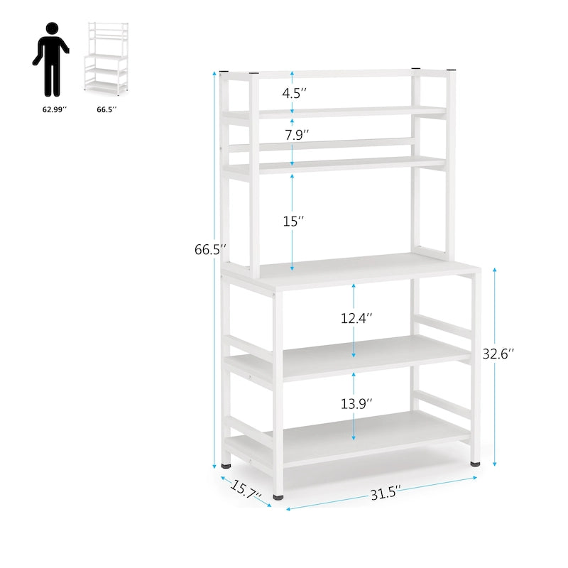 Scaffale per panettiere da cucina marrone/nero, supporto industriale per microonde, scaffale portaoggetti multiuso a 5 livelli bianco, supporto da cucina con credenza