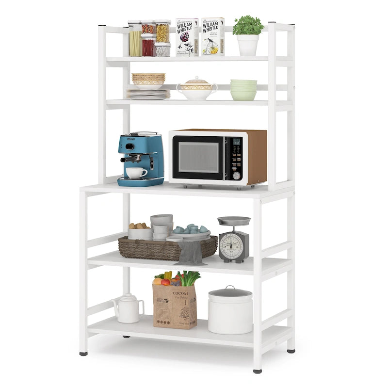 Scaffale per panettiere da cucina marrone/nero, supporto industriale per microonde, scaffale portaoggetti multiuso a 5 livelli bianco, supporto da cucina con credenza