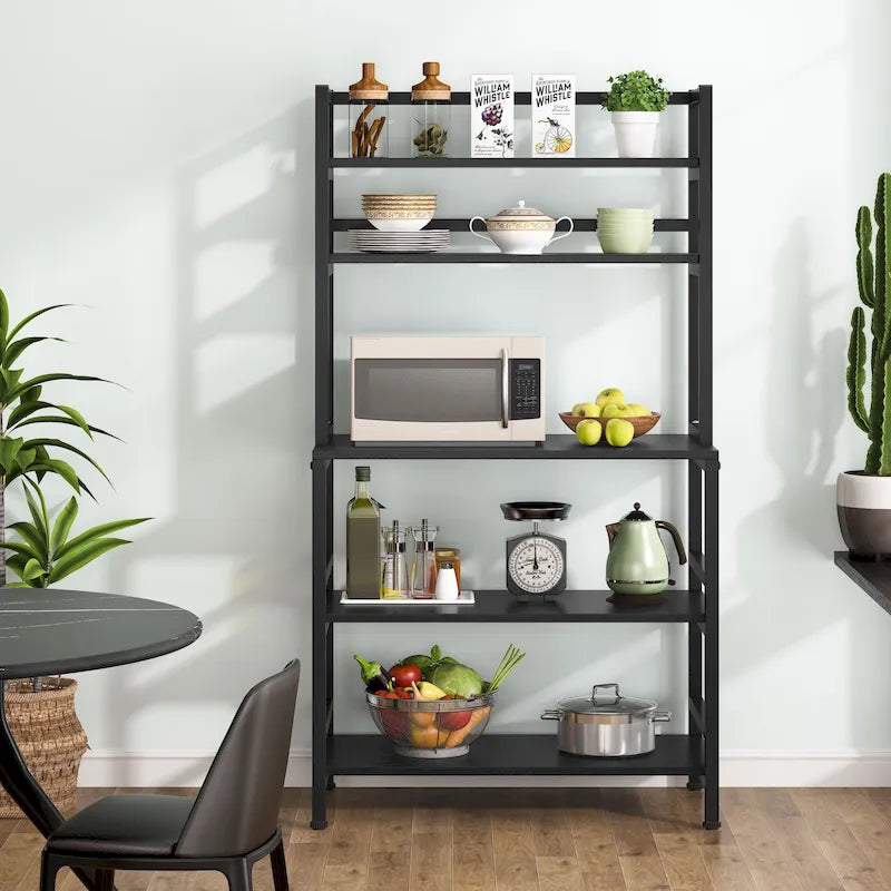 Scaffale per panettiere da cucina marrone/nero, supporto industriale per microonde, scaffale portaoggetti multiuso a 5 livelli bianco, supporto da cucina con credenza
