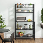 Scaffale per panettiere da cucina marrone/nero, supporto industriale per microonde, scaffale portaoggetti multiuso a 5 livelli bianco, supporto da cucina con credenza