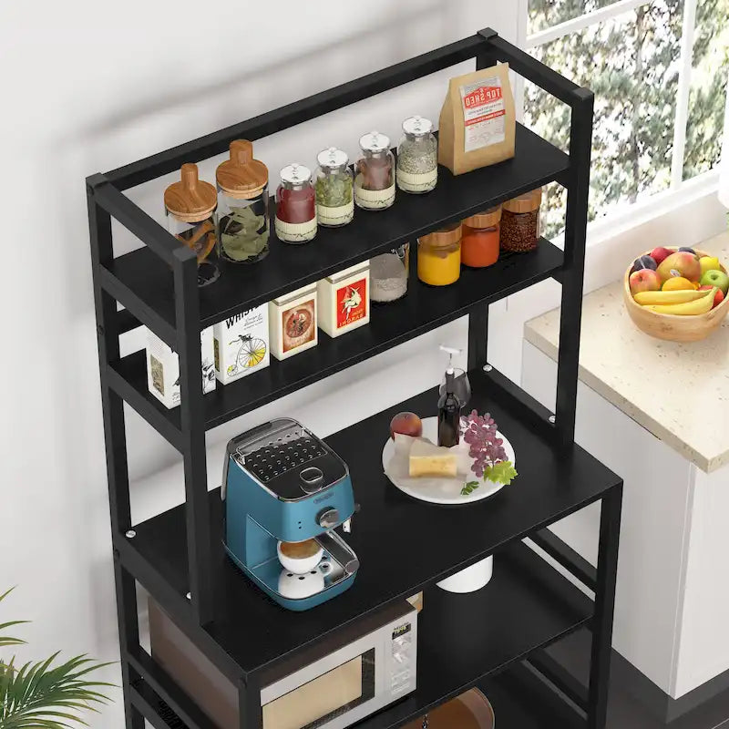 Scaffale per panettiere da cucina marrone/nero, supporto industriale per microonde, scaffale portaoggetti multiuso a 5 livelli bianco, supporto da cucina con credenza