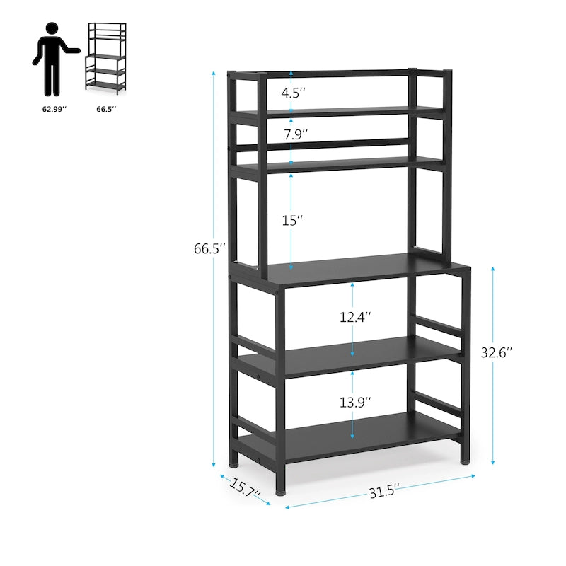 Scaffale per panettiere da cucina marrone/nero, supporto industriale per microonde, scaffale portaoggetti multiuso a 5 livelli bianco, supporto da cucina con credenza