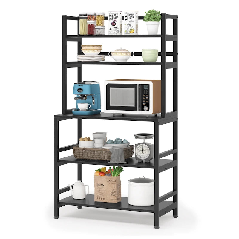Scaffale per panettiere da cucina marrone/nero, supporto industriale per microonde, scaffale portaoggetti multiuso a 5 livelli bianco, supporto da cucina con credenza