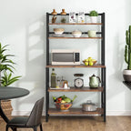 Scaffale per panettiere da cucina marrone/nero, supporto industriale per microonde, scaffale portaoggetti multiuso a 5 livelli bianco, supporto da cucina con credenza