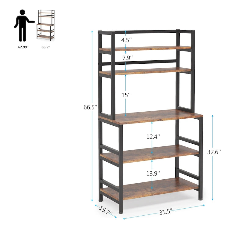 Scaffale per panettiere da cucina marrone/nero, supporto industriale per microonde, scaffale portaoggetti multiuso a 5 livelli bianco, supporto da cucina con credenza