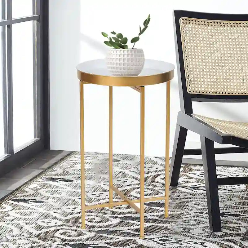  Round End Table Gold Metal Side Nightstand Accent Coffee Tables - 15(D)x 15(W)x 25.7(H)