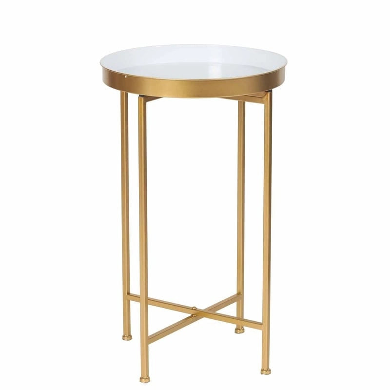 Round End Table Gold Metal Side Nightstand Accent Coffee Tables - 15(D)x 15(W)x 25.7(H)