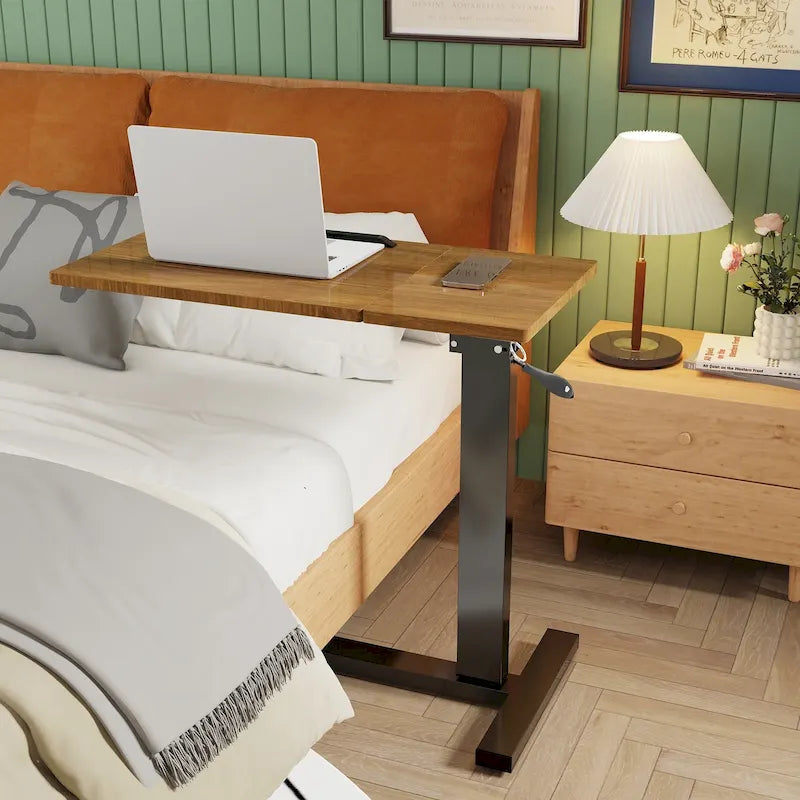 Tavolino da Letto Regolabile in Altezza per Divano, per Laptop, Inclinabile con 4 Ruote