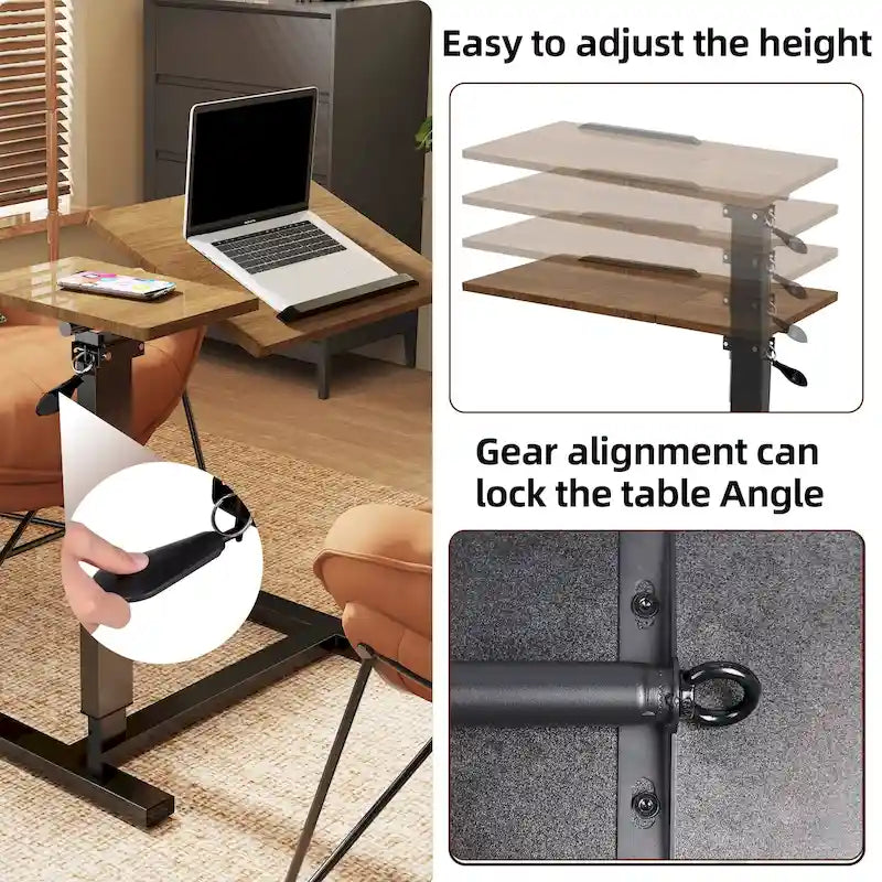 Tavolino da Letto Regolabile in Altezza per Divano, per Laptop, Inclinabile con 4 Ruote