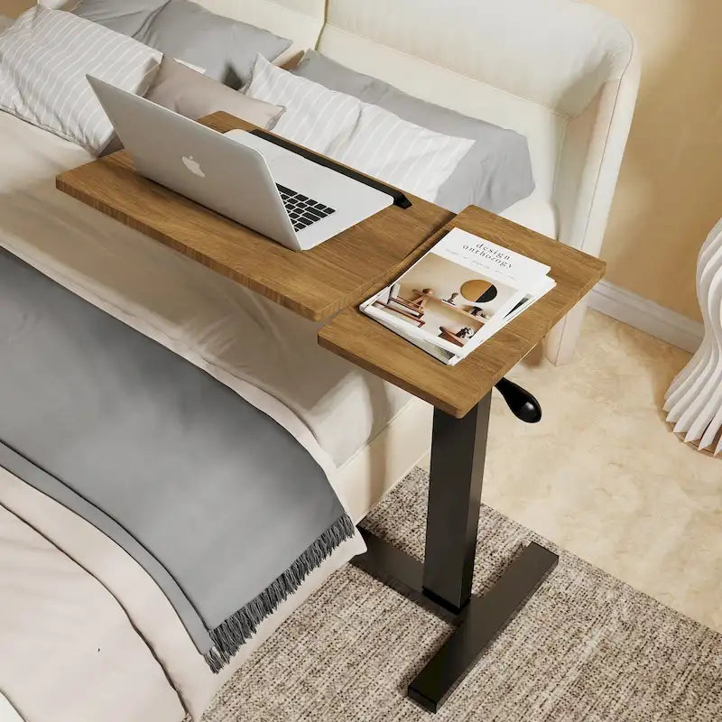 Tavolino da Letto Regolabile in Altezza per Divano, per Laptop, Inclinabile con 4 Ruote