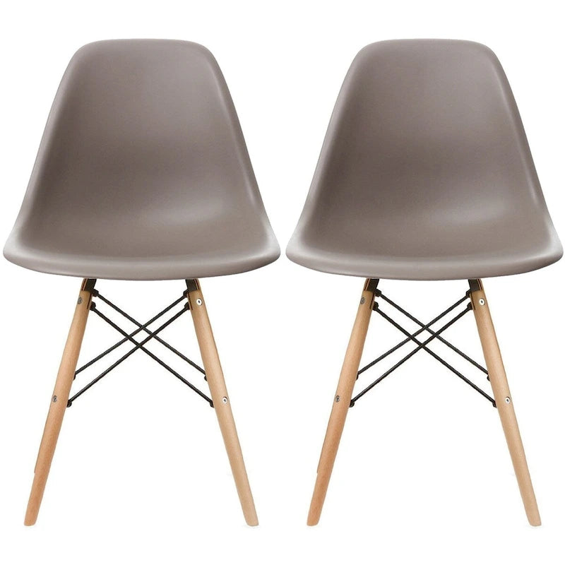 Set di 2 sedie Eiffel di design in plastica con gambe in legno massello, stile retrò, sedia da pranzo con guscio sagomato, sedia da hotel con tassello per cucina, camera da letto, lavoro