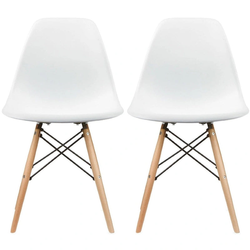 Set di 2 sedie Eiffel di design in plastica con gambe in legno massello, stile retrò, sedia da pranzo con guscio sagomato, sedia da hotel con tassello per cucina, camera da letto, lavoro