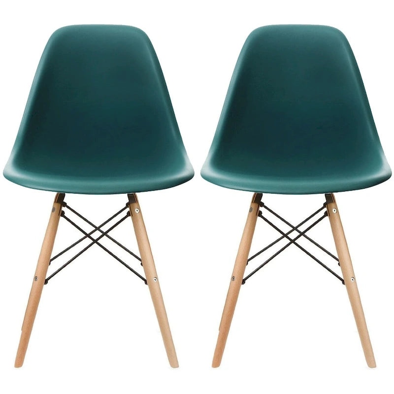 Set di 2 sedie Eiffel di design in plastica con gambe in legno massello, stile retrò, sedia da pranzo con guscio sagomato, sedia da hotel con tassello per cucina, camera da letto, lavoro