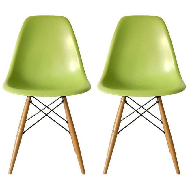 Set di 2 sedie Eiffel di design in plastica con gambe in legno massello, stile retrò, sedia da pranzo con guscio sagomato, sedia da hotel con tassello per cucina, camera da letto, lavoro