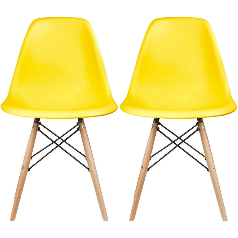 Set di 2 sedie Eiffel di design in plastica con gambe in legno massello, stile retrò, sedia da pranzo con guscio sagomato, sedia da hotel con tassello per cucina, camera da letto, lavoro