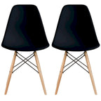 Set di 2 sedie Eiffel di design in plastica con gambe in legno massello, stile retrò, sedia da pranzo con guscio sagomato, sedia da hotel con tassello per cucina, camera da letto, lavoro