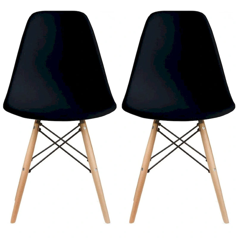 Set di 2 sedie Eiffel di design in plastica con gambe in legno massello, stile retrò, sedia da pranzo con guscio sagomato, sedia da hotel con tassello per cucina, camera da letto, lavoro