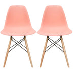 Set di 2 sedie Eiffel di design in plastica con gambe in legno massello, stile retrò, sedia da pranzo con guscio sagomato, sedia da hotel con tassello per cucina, camera da letto, lavoro