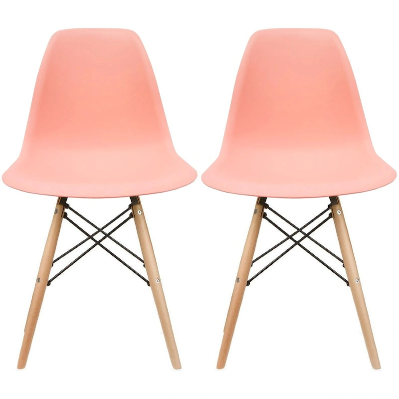 Set di 2 sedie Eiffel di design in plastica con gambe in legno massello, stile retrò, sedia da pranzo con guscio sagomato, sedia da hotel con tassello per cucina, camera da letto, lavoro