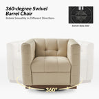 Poltrona Club Girevole Tufted in Vera Pelle Stile Mid-Century Moderno con Base in Legno