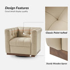 Poltrona Club Girevole Tufted in Vera Pelle Stile Mid-Century Moderno con Base in Legno