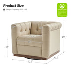 Poltrona Club Girevole Tufted in Vera Pelle Stile Mid-Century Moderno con Base in Legno