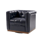 Poltrona Club Girevole Tufted in Vera Pelle Stile Mid-Century Moderno con Base in Legno