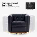 Poltrona Club Girevole Tufted in Vera Pelle Stile Mid-Century Moderno con Base in Legno