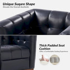 Poltrona Club Girevole Tufted in Vera Pelle Stile Mid-Century Moderno con Base in Legno