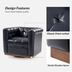 Poltrona Club Girevole Tufted in Vera Pelle Stile Mid-Century Moderno con Base in Legno