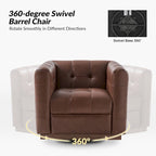 Poltrona Club Girevole Tufted in Vera Pelle Stile Mid-Century Moderno con Base in Legno