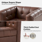 Poltrona Club Girevole Tufted in Vera Pelle Stile Mid-Century Moderno con Base in Legno