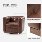Poltrona Club Girevole Tufted in Vera Pelle Stile Mid-Century Moderno con Base in Legno