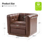 Poltrona Club Girevole Tufted in Vera Pelle Stile Mid-Century Moderno con Base in Legno