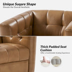 Poltrona Club Girevole Tufted in Vera Pelle Stile Mid-Century Moderno con Base in Legno