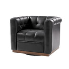 Poltrona Club Girevole Tufted in Vera Pelle Stile Mid-Century Moderno con Base in Legno