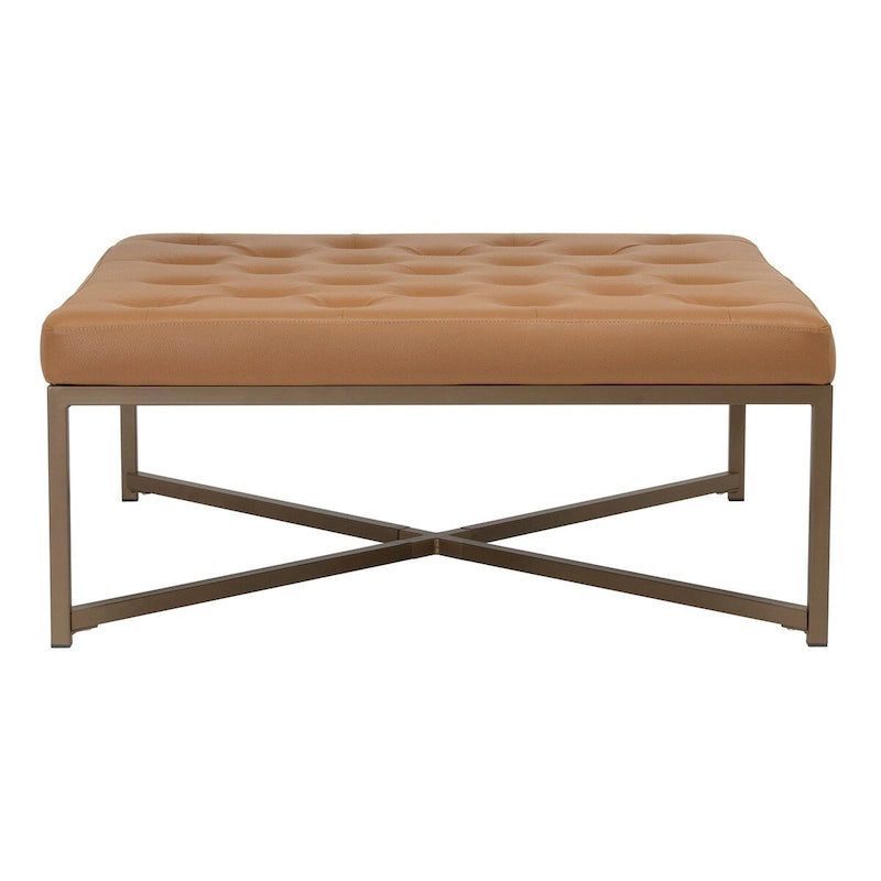 Camber Metal and Tufted Leather Large Cocktail Ottoman