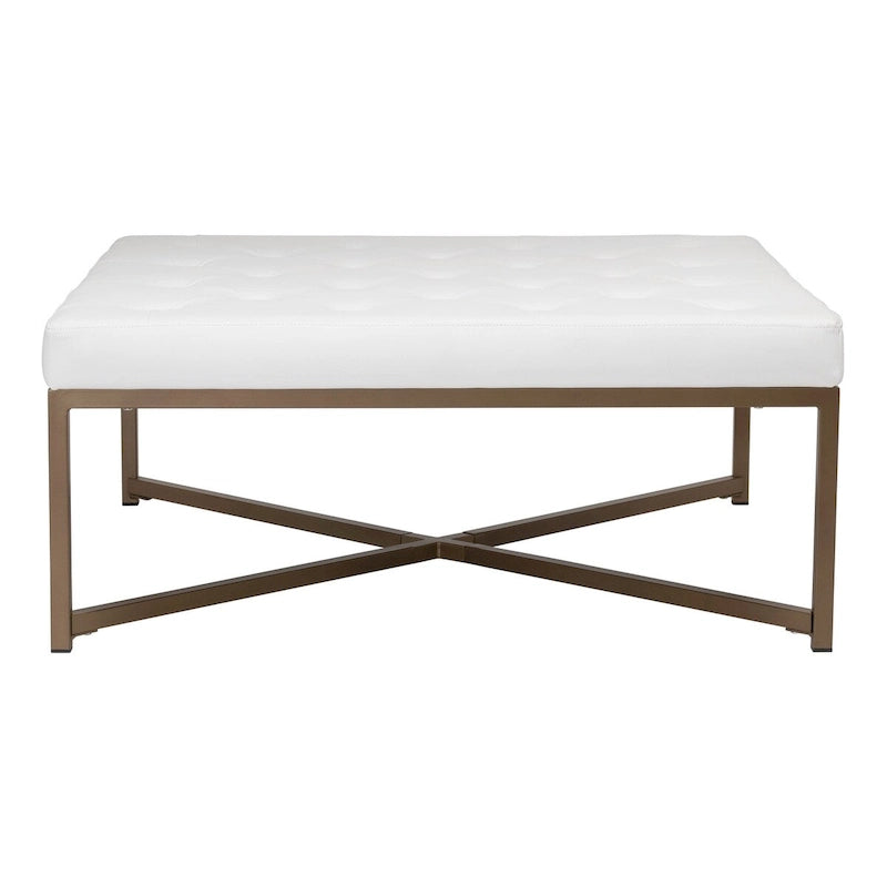 Camber Metal and Tufted Leather Large Cocktail Ottoman