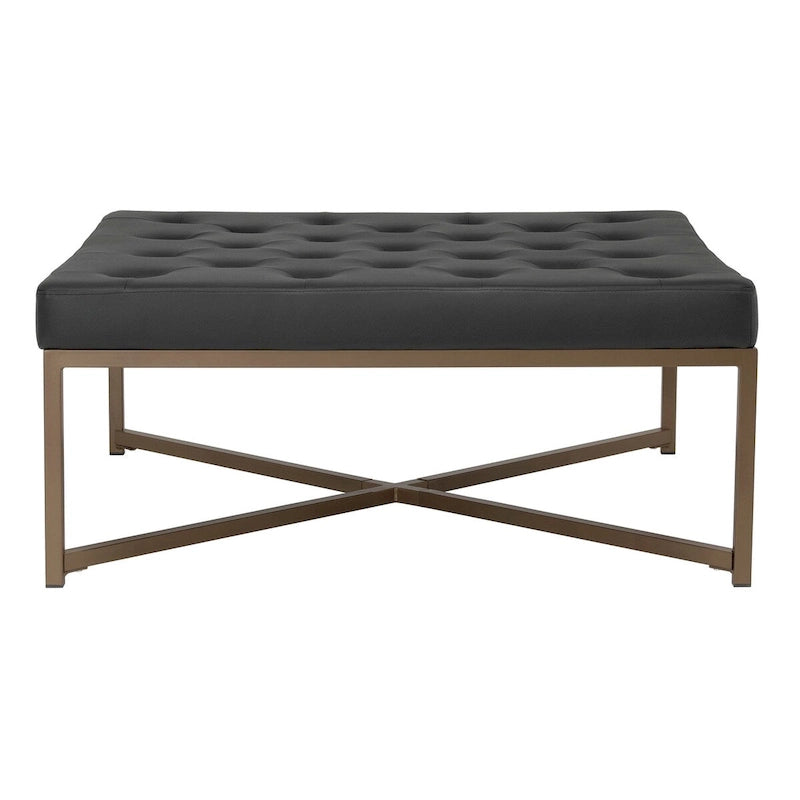 Camber Metal and Tufted Leather Large Cocktail Ottoman