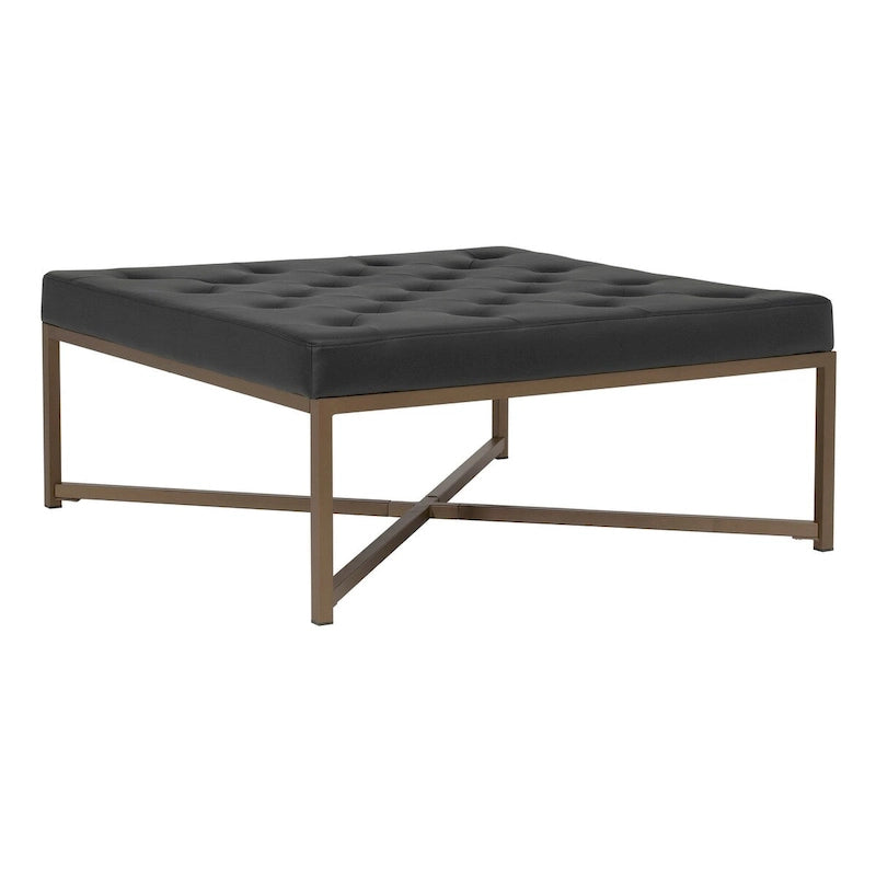  Camber Metal and Tufted Leather Large Cocktail Ottoman