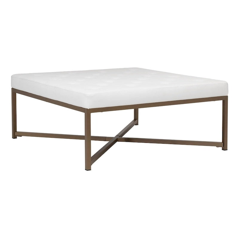 Camber Metal and Tufted Leather Large Cocktail Ottoman