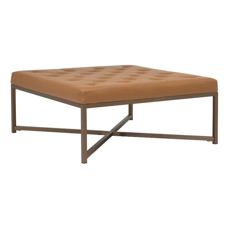 Camber Metal and Tufted Leather Large Cocktail Ottoman
