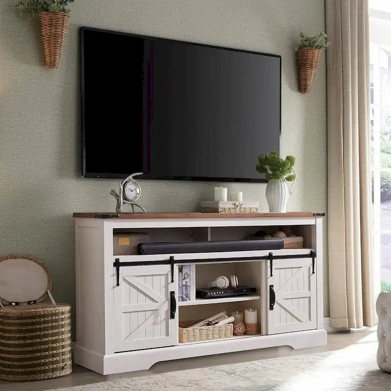 Mobile TV rustico in legno, mobile alto per l'intrattenimento, consolle multimediale