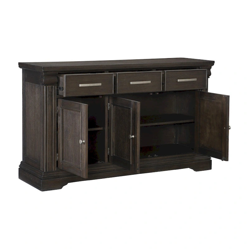 Credenza mobile da soggiorno 152 cm, 3 cassetti e 3 ante, Legno rustico marrone