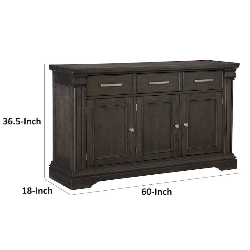 Credenza mobile da soggiorno 152 cm, 3 cassetti e 3 ante, Legno rustico marrone