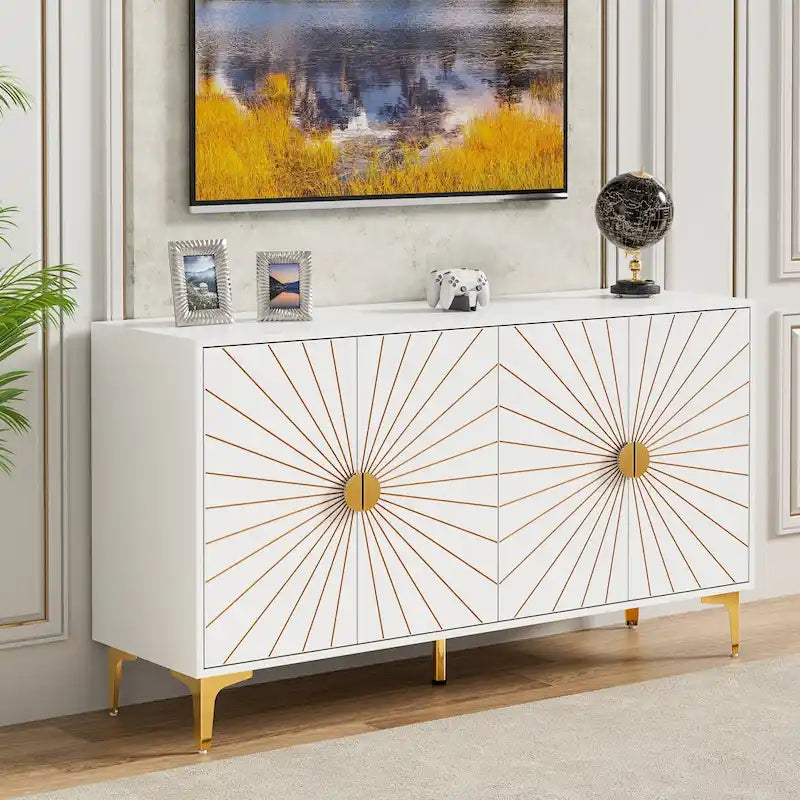 Madia Credenza Contenitore con Quattro Ante Ripiani Regolabili Mobile Contenitore Mobile Bar Caffè
