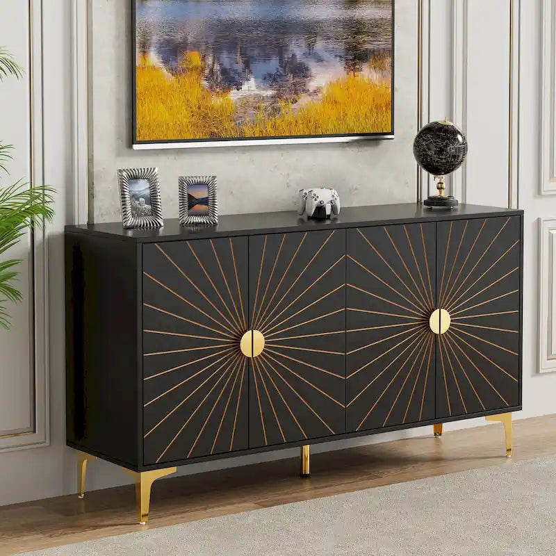 Madia Credenza Contenitore con Quattro Ante Ripiani Regolabili Mobile Contenitore Mobile Bar Caffè