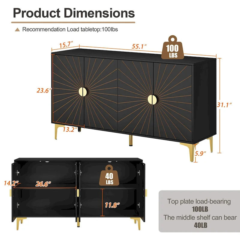 Madia Credenza Contenitore con Quattro Ante Ripiani Regolabili Mobile Contenitore Mobile Bar Caffè