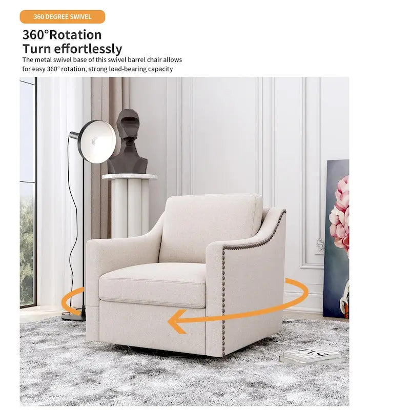 Poltrona Girevole a 360 Gradi in Tessuto di Cotone Lino Delicato sulla Pelle Design Ergonomico