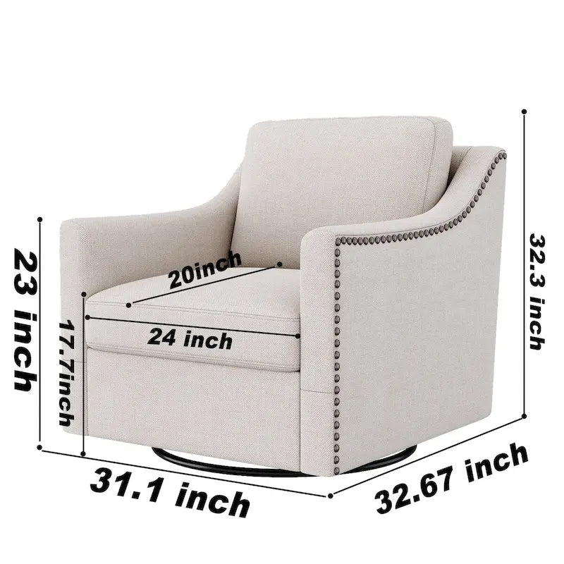 Poltrona Girevole a 360 Gradi in Tessuto di Cotone Lino Delicato sulla Pelle Design Ergonomico